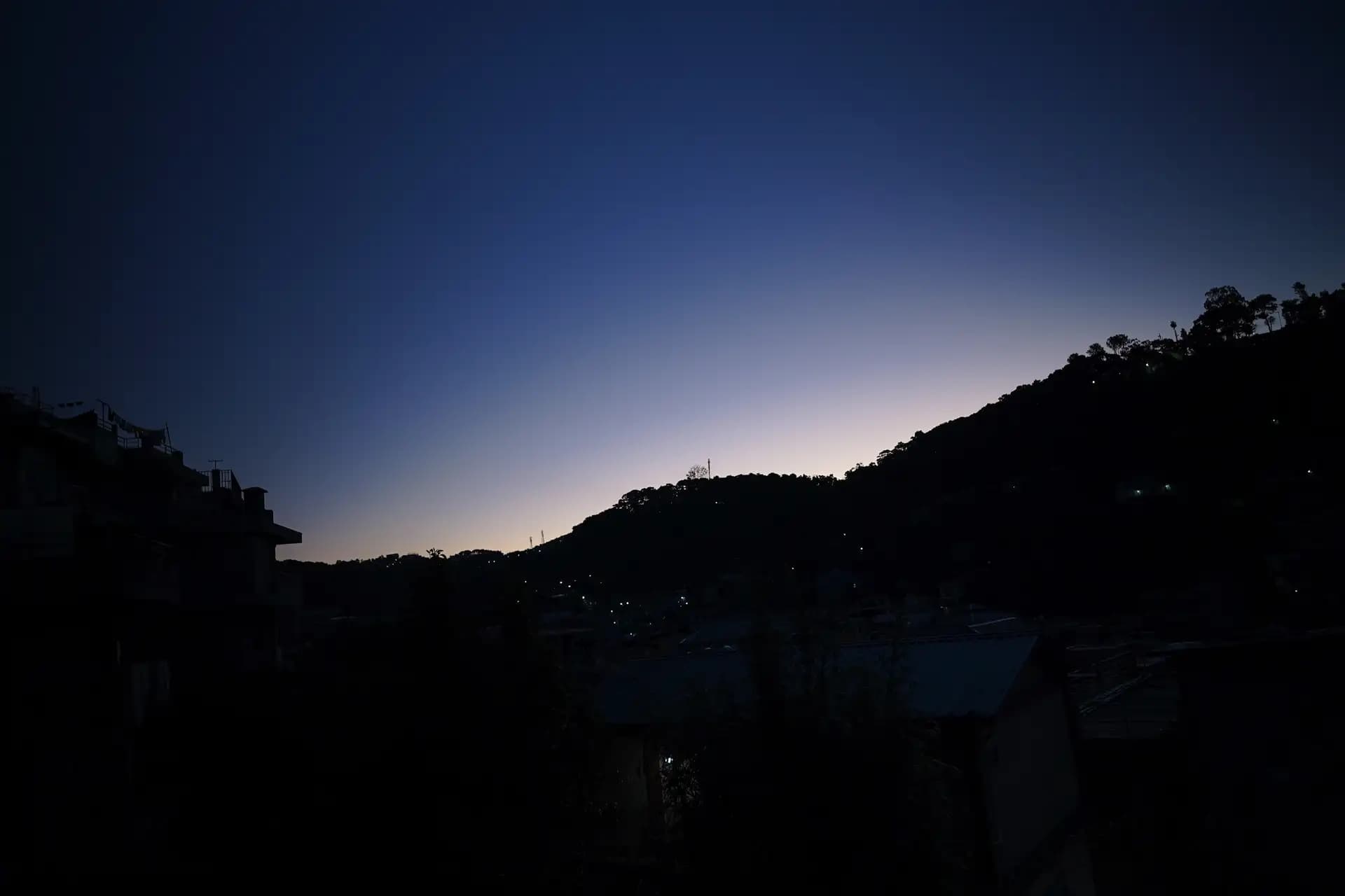 This is the first light at dawn, when the sunlight enters the hilly region.
