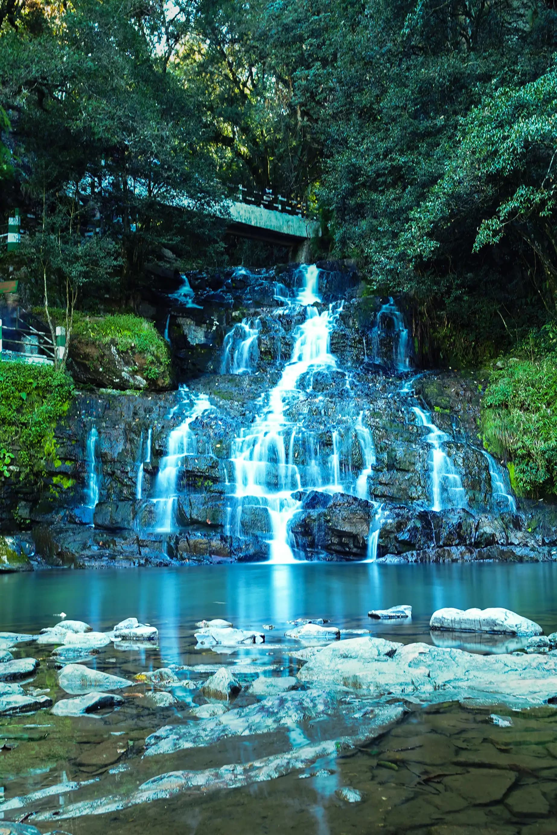 The motion of water in the Elephant Falls in Meghalaya.